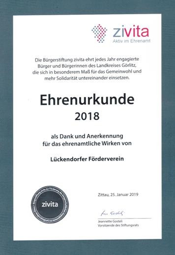 Ehrenurkunde Bürgerpreis 2018